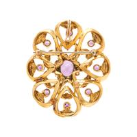 YELLOW GOLD, AMETHYST, AND DIAMOND PENDANT/BROOCH