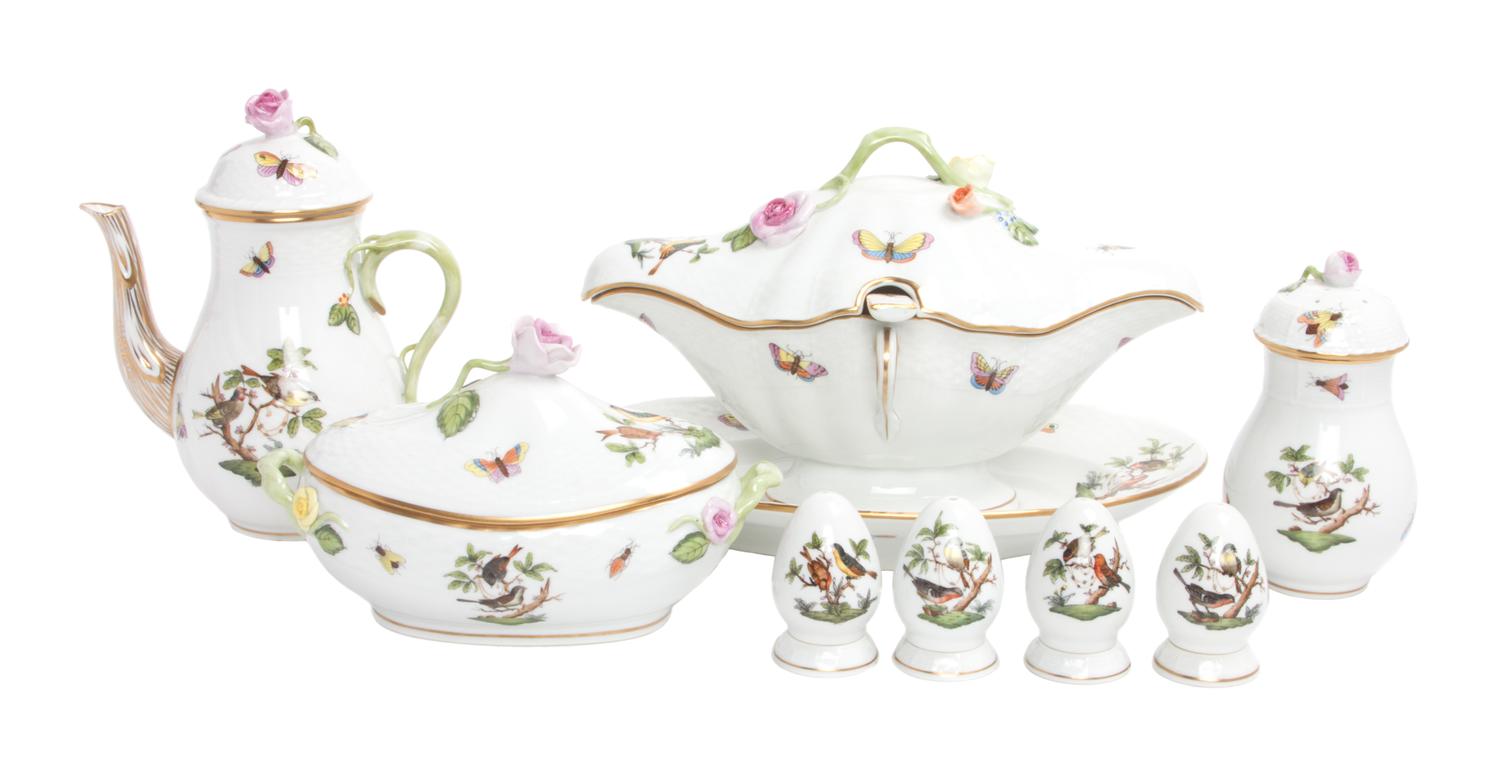 A Group of Eight Herend Porcelain Serving Articles Height of first 6 1/2 inches.