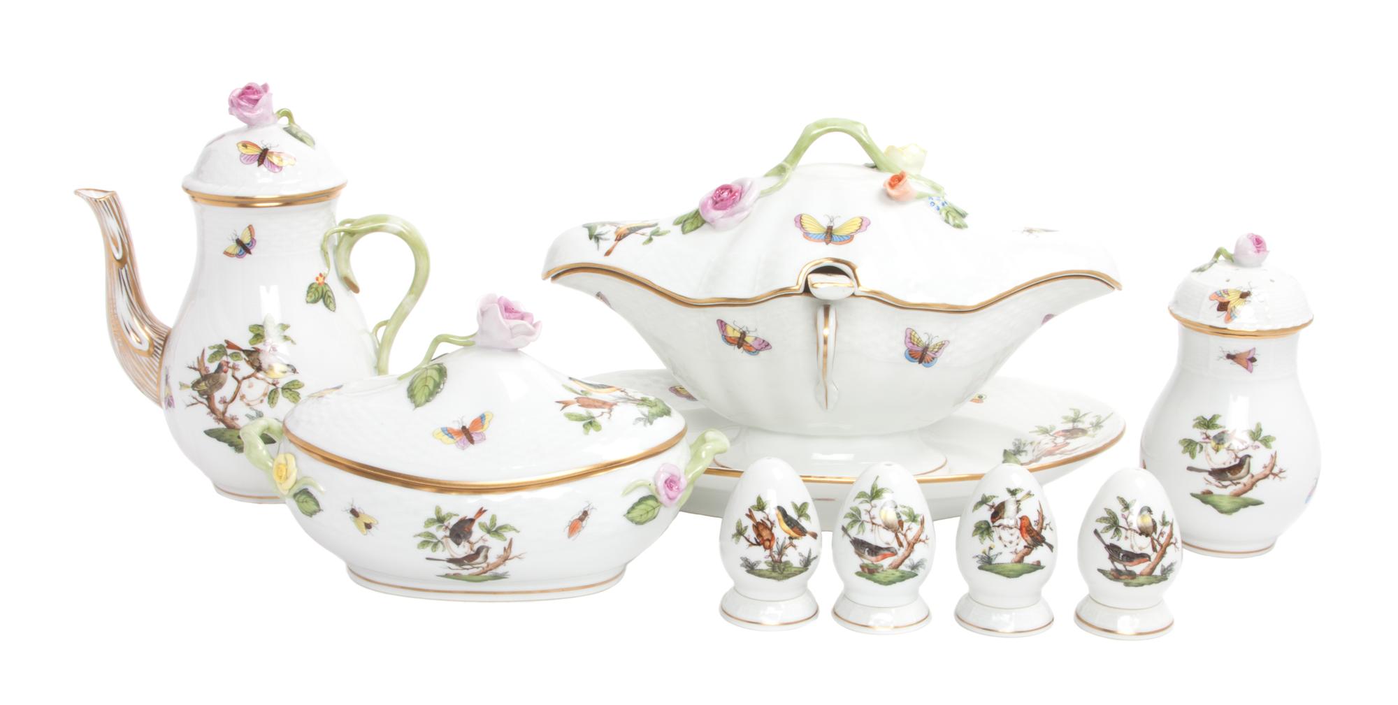 A Group of Eight Herend Porcelain Serving Articles Height of first 6 1/2 inches.