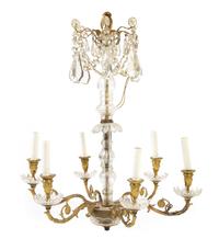 A Cased Glass Six-Light Chandelier Height 25 inches. — 20TH CENTURY