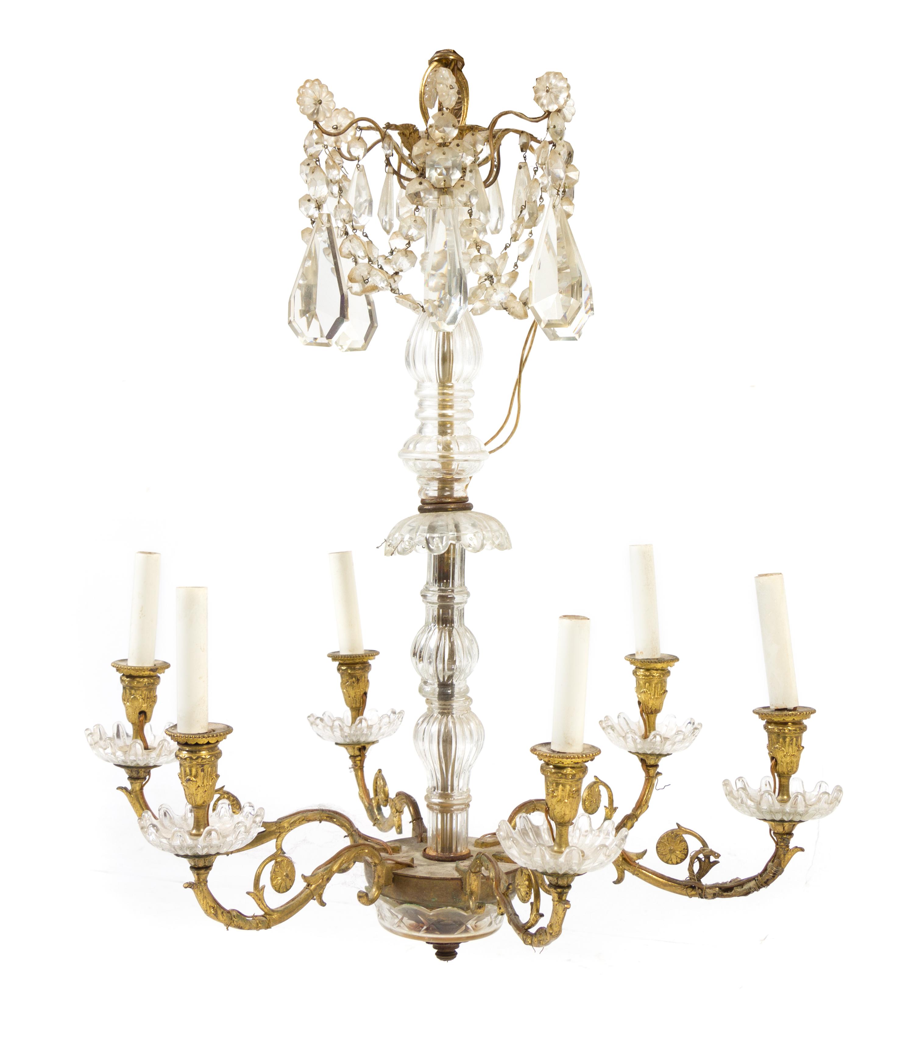 A Cased Glass Six-Light Chandelier Height 25 inches. — 20TH CENTURY