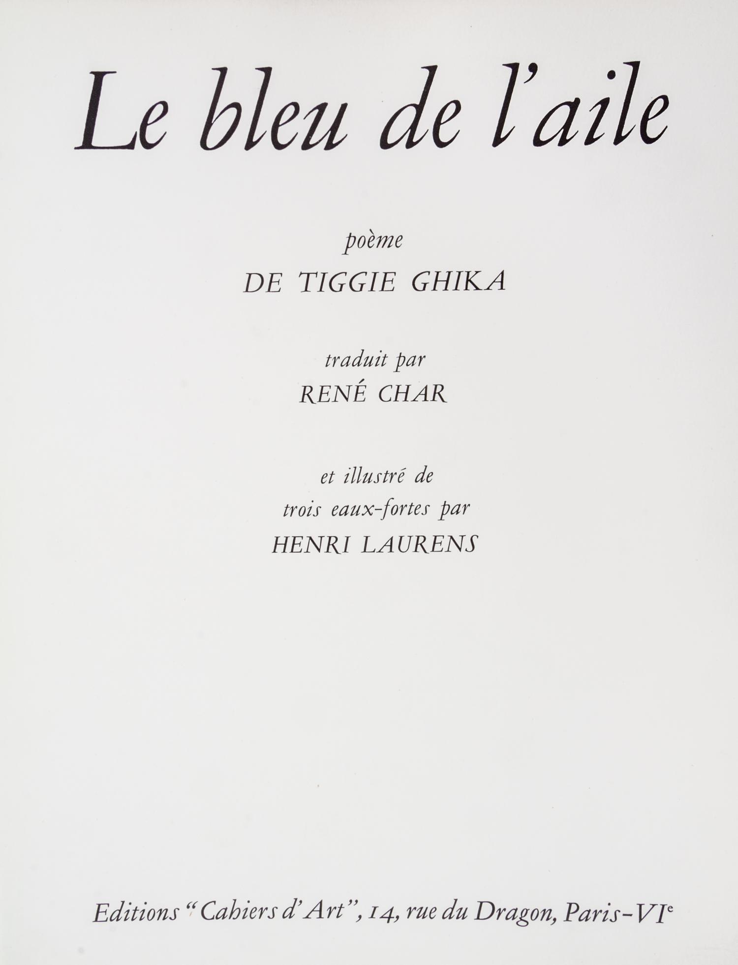 (LAURENS, HENRI) GHIKA, TIGGIE. Le bleu de l'aile. Paris, 1948. Limited. Inscribed by Ghika to Jean Paulhan.