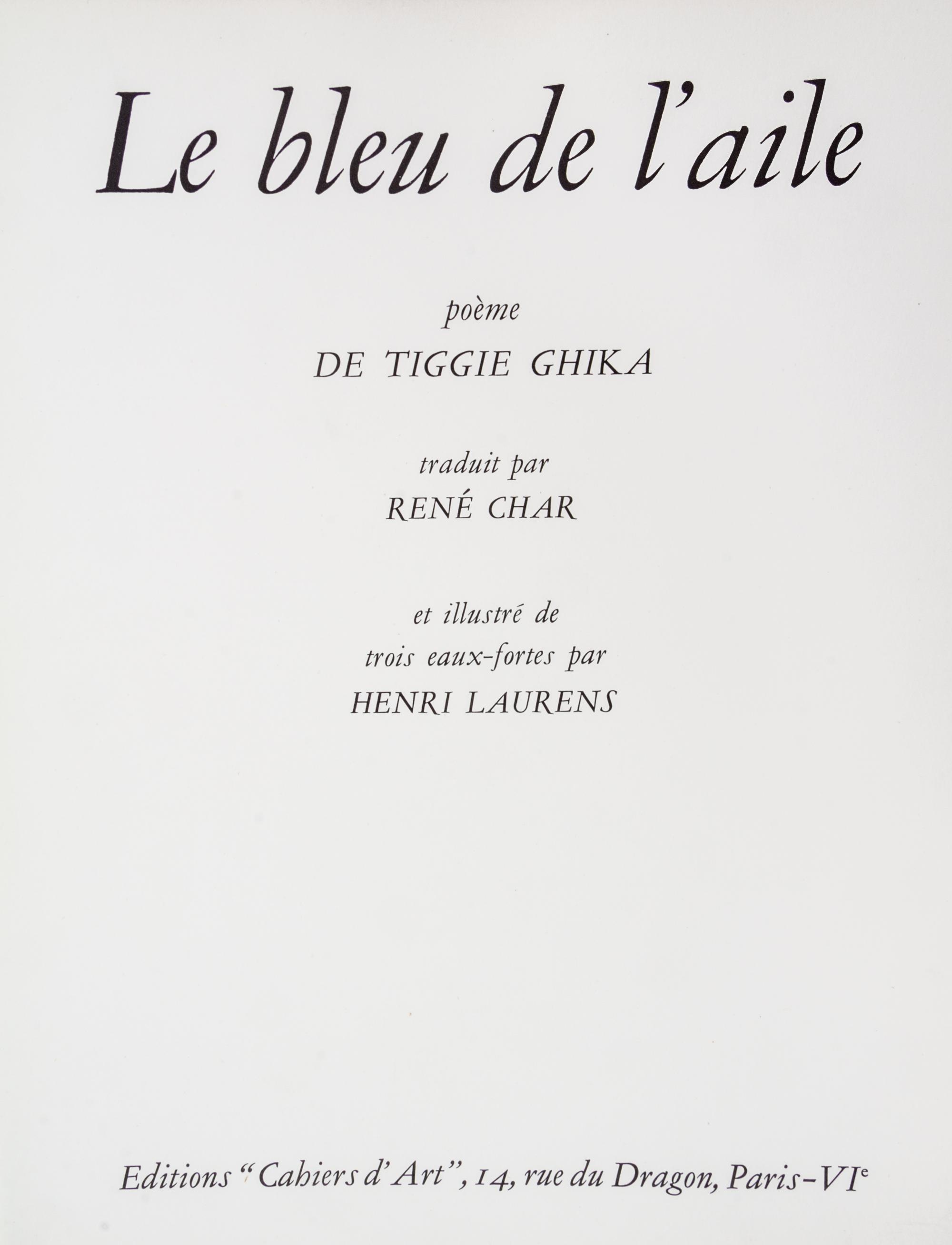 (LAURENS, HENRI) GHIKA, TIGGIE. Le bleu de l'aile. Paris, 1948. Limited. Inscribed by Ghika to Jean Paulhan.