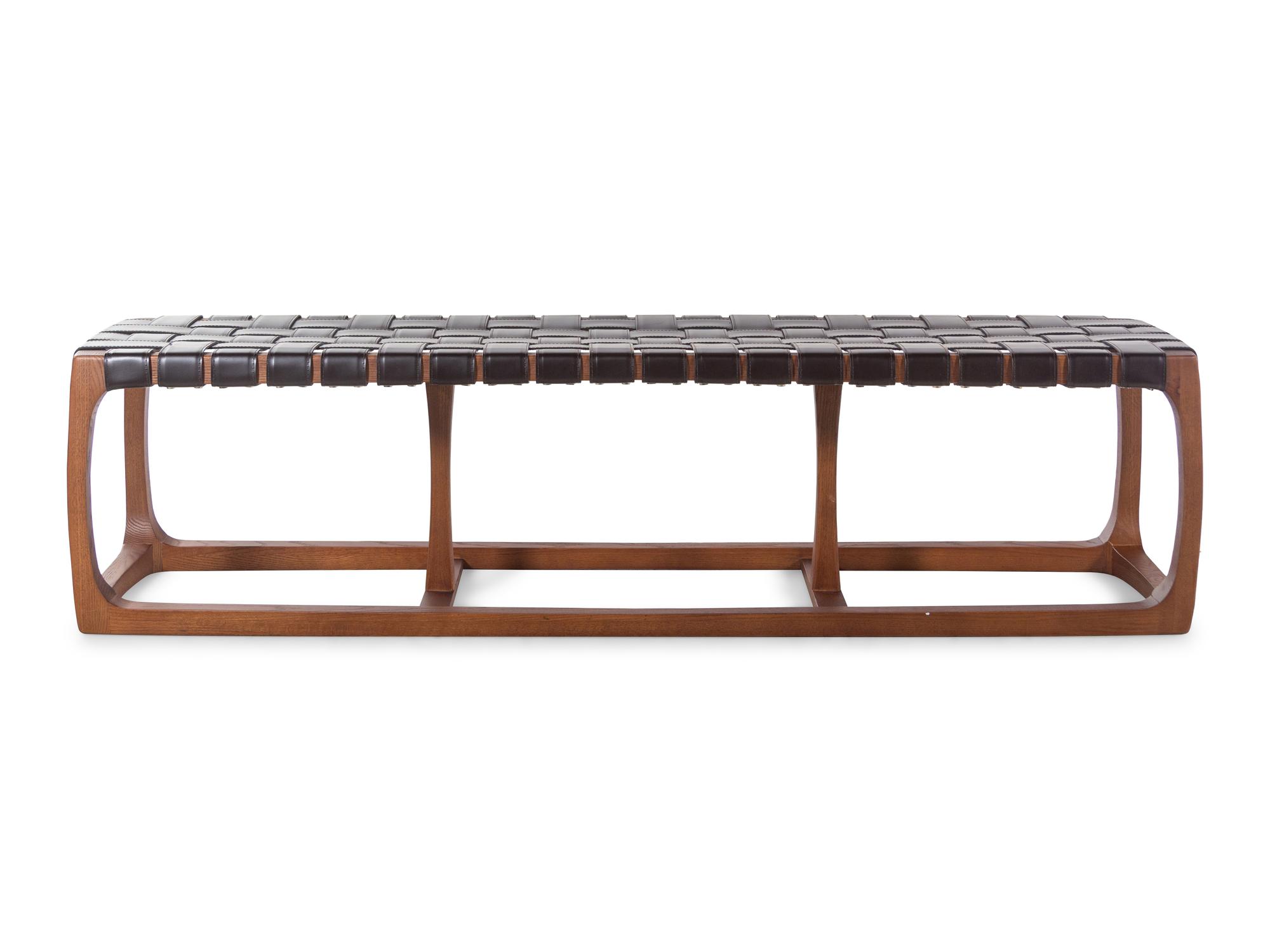 A Woven Leather Upholstered Bonhill Bench Retailed by Jayson Home