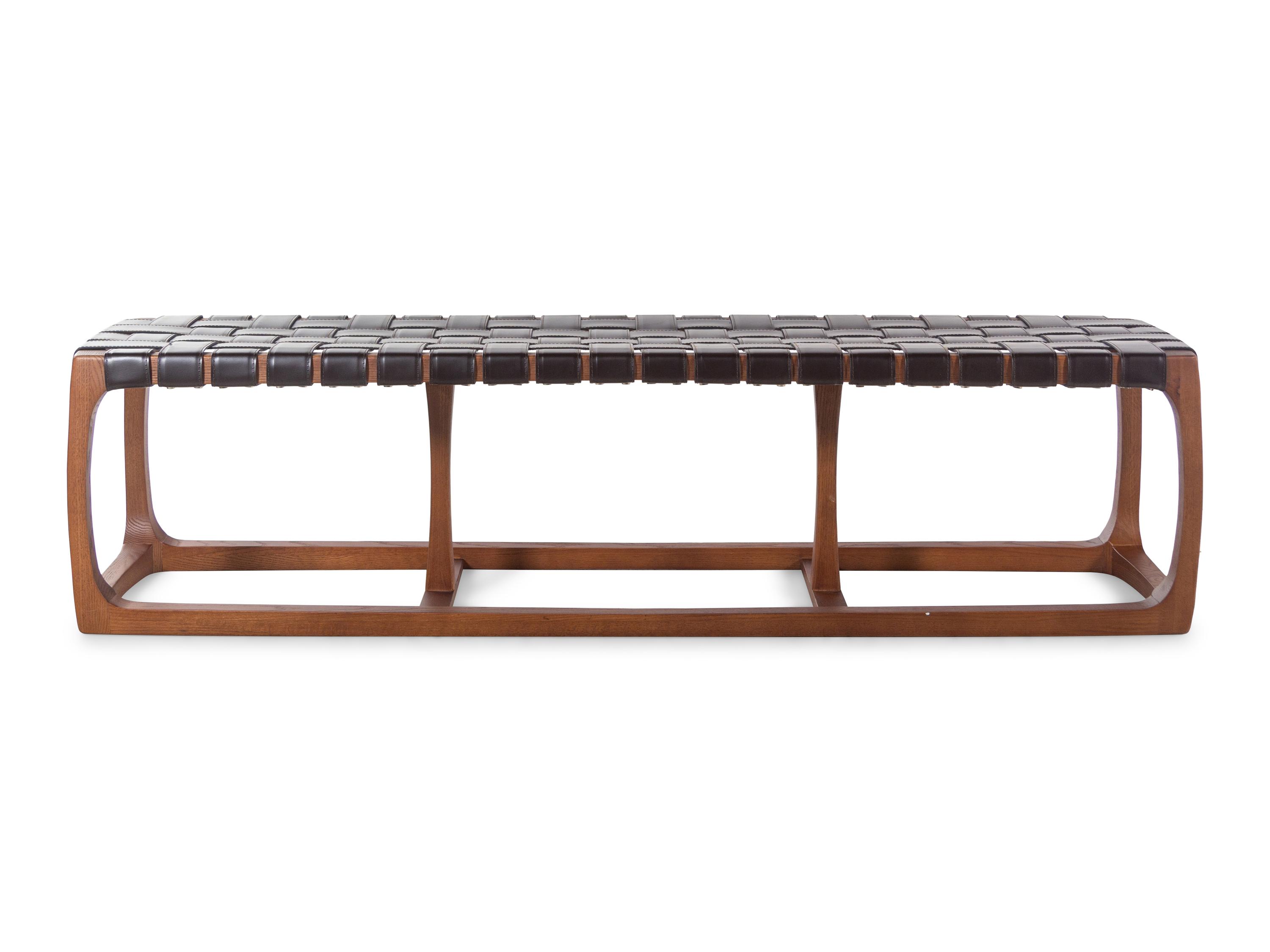 A Woven Leather Upholstered Bonhill Bench Retailed by Jayson Home