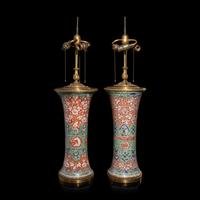 An Associated Pair of Chinese Famille Verte 'Flowers' Porcelain Gu Vases, 18th/19th Century — 清中期 五彩纏枝花卉紋觚一對