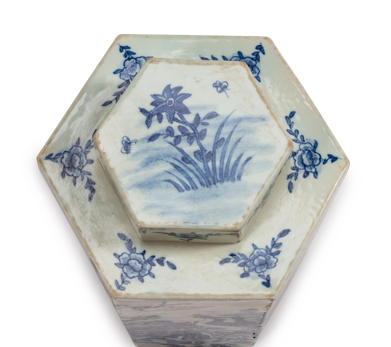 A Pair of Chinese Porcelain Hexagonal Tea Cannisters and Covers
