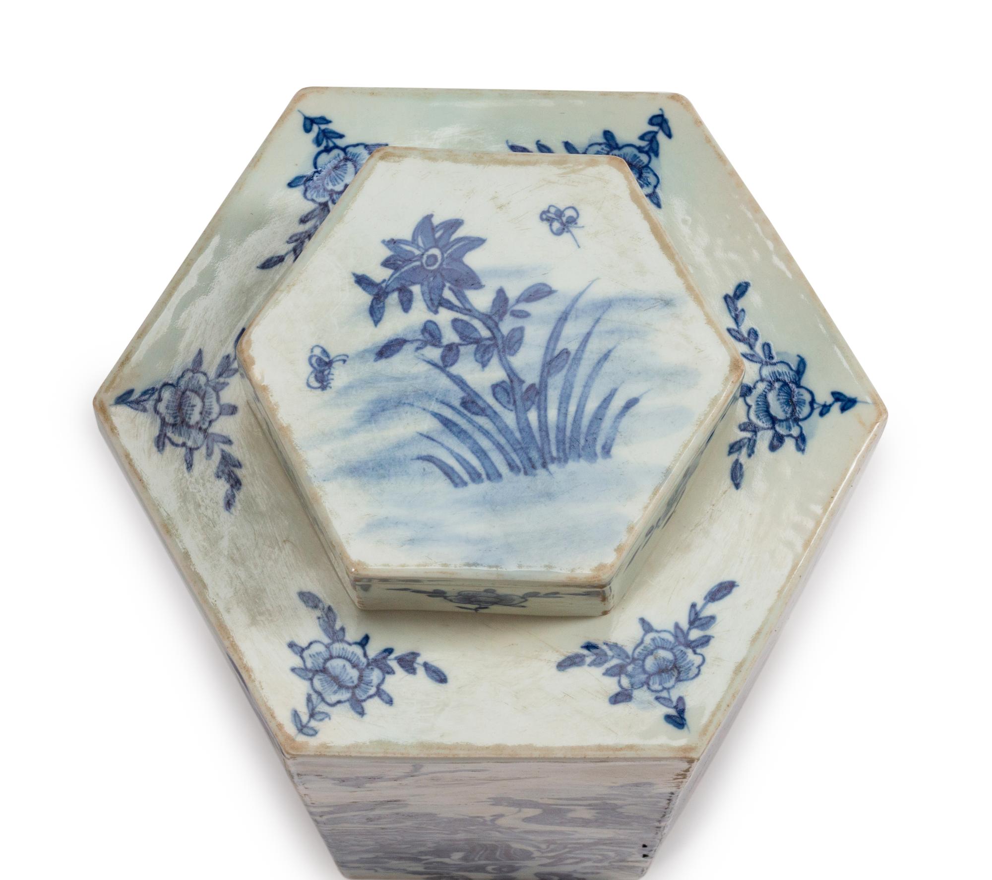 A Pair of Chinese Porcelain Hexagonal Tea Cannisters and Covers
