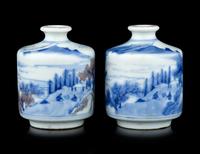 Two Chinese Copper-Red Decorated Blue and White Porcelain Snuff Bottles