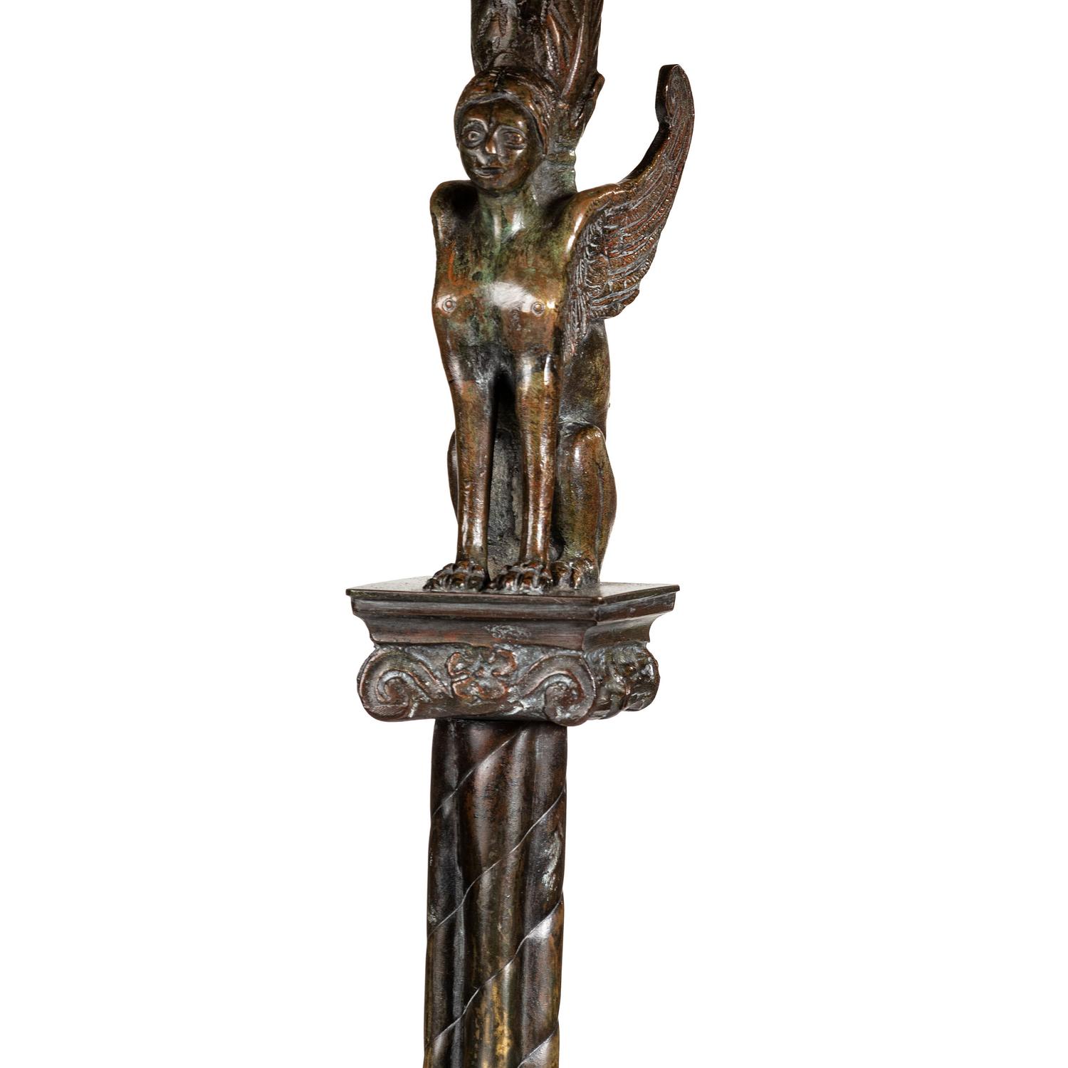 A Neoclassical Bronze Floor Lamp with a Mica Shade