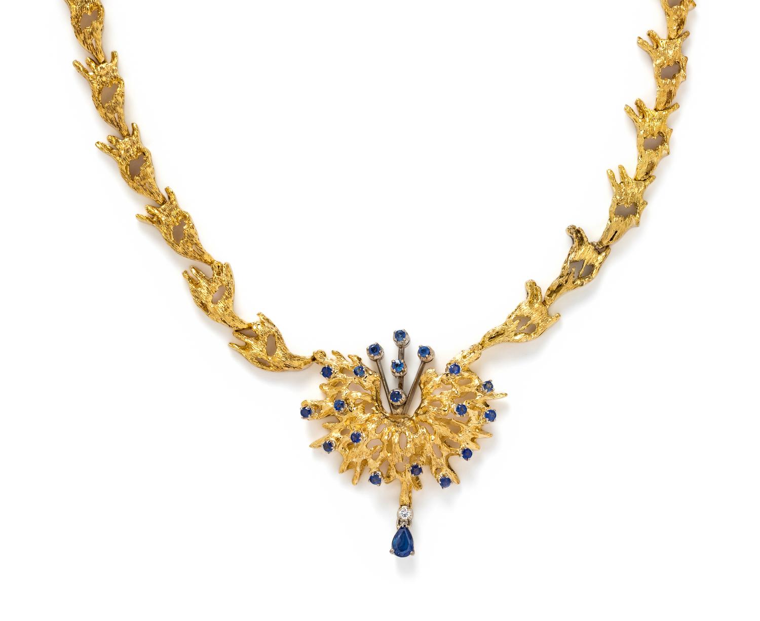 YELLOW GOLD, SAPPHIRE AND DIAMOND NECKLACE