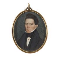 Mrs. Moses B. Russell (aka Clarissa Peters, 1809-1854) Portrait miniature of a young man wearing Masonic pin