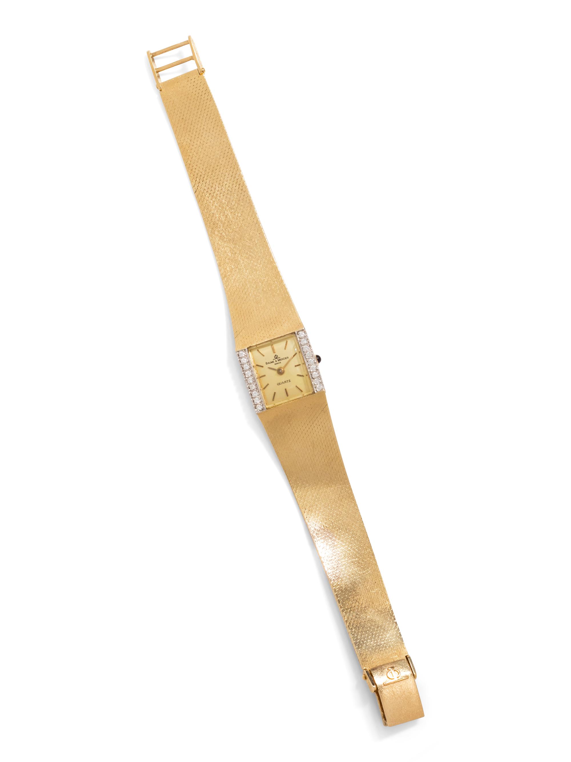 A 14 Karat Yellow Gold and Diamond Wristwatch, Baume & Mercier,
