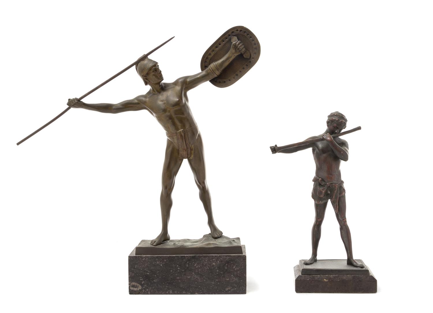 Two Continental Bronze Figures Height of first 13 1/2 inches.