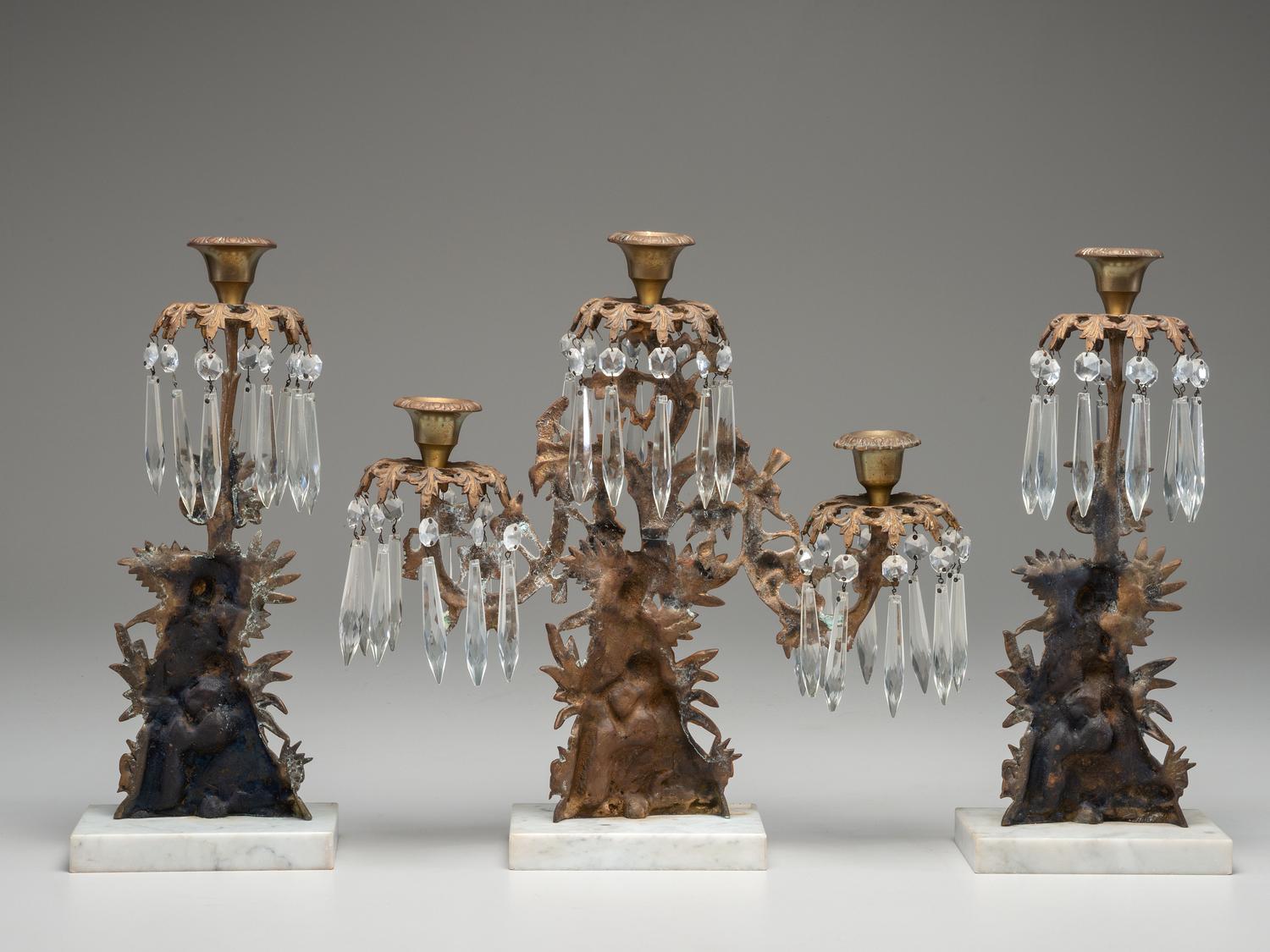 A Classical Gilt and Glass Three-Piece Girandole Garniture