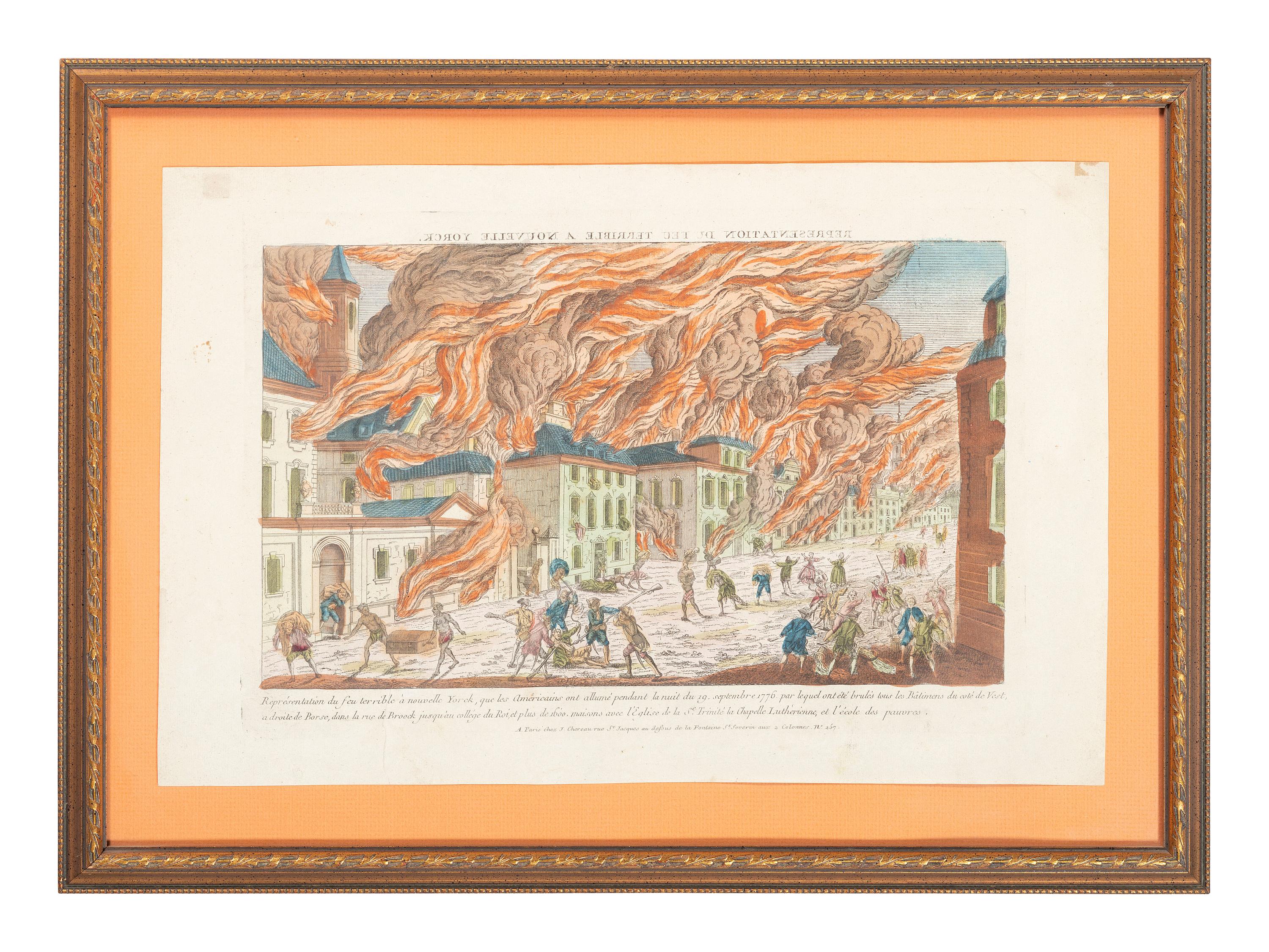 [REVOLUTIONARY WAR]. CHEREAU, J. Representation de feu terrible a Nouvelle Yorck.