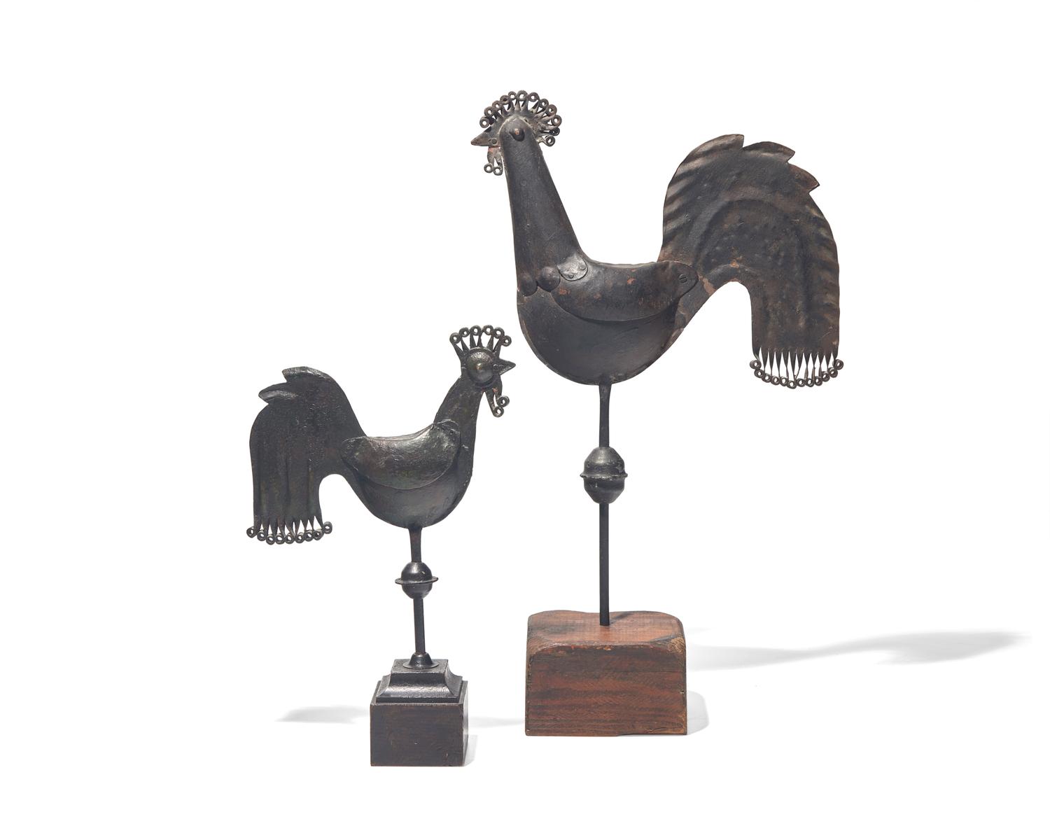 Two Sheet Tin or Iron Steeple Cocks, French, 19th / 20th Century