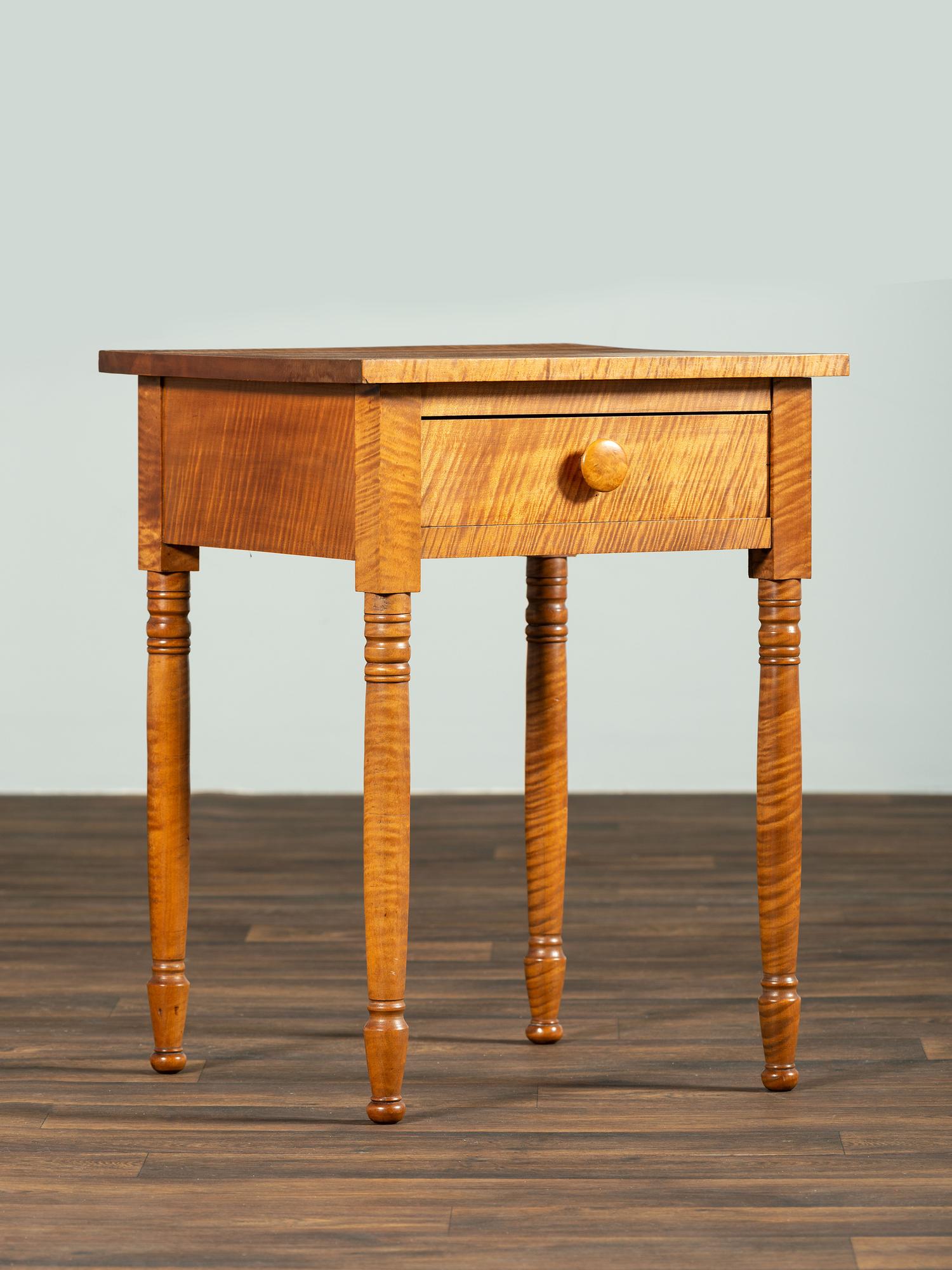 A Late Federal Tiger Maple One-Drawer Work Table