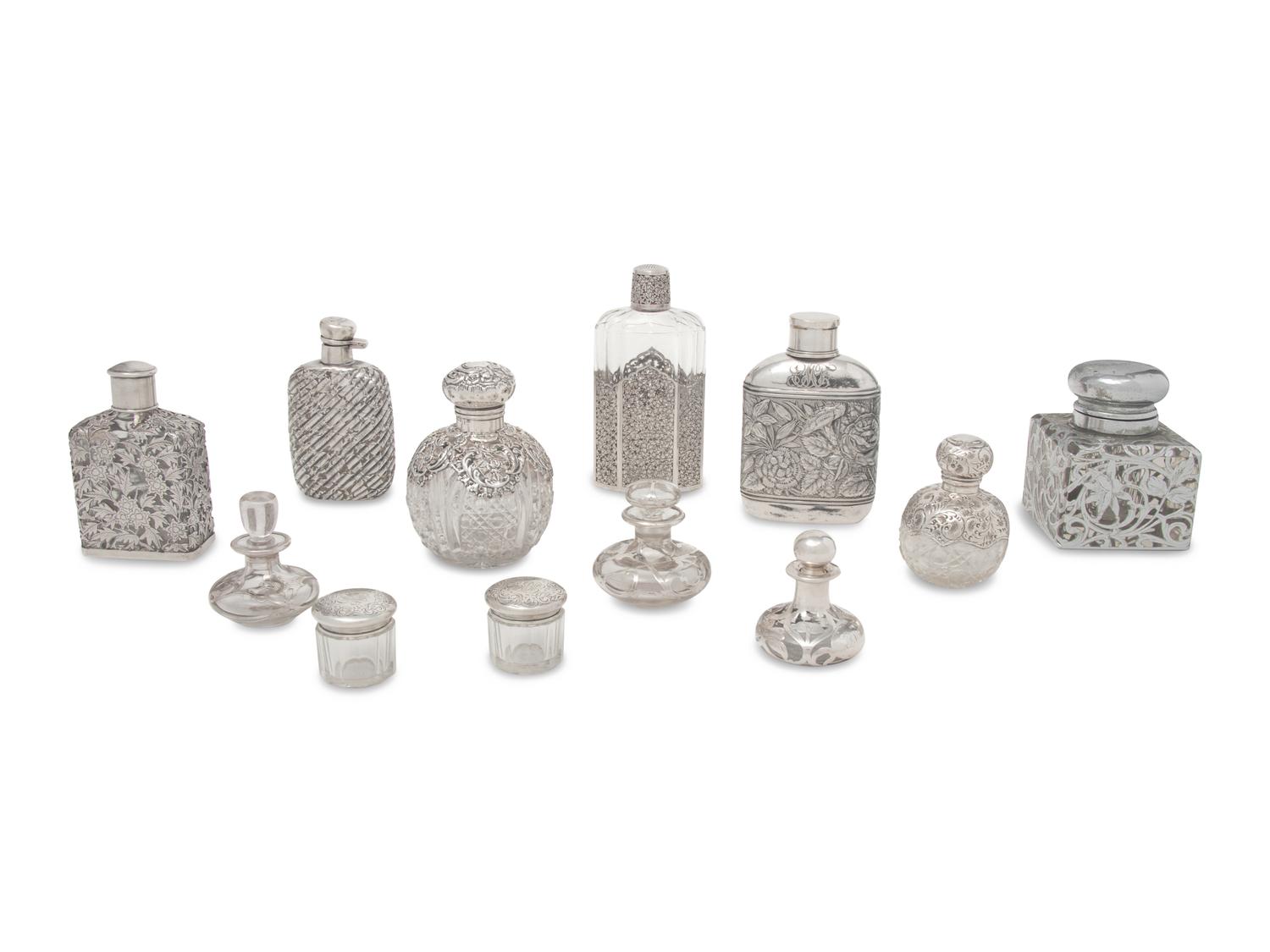 A Collection of Eleven Silver-Mounted Cut Glass Articles