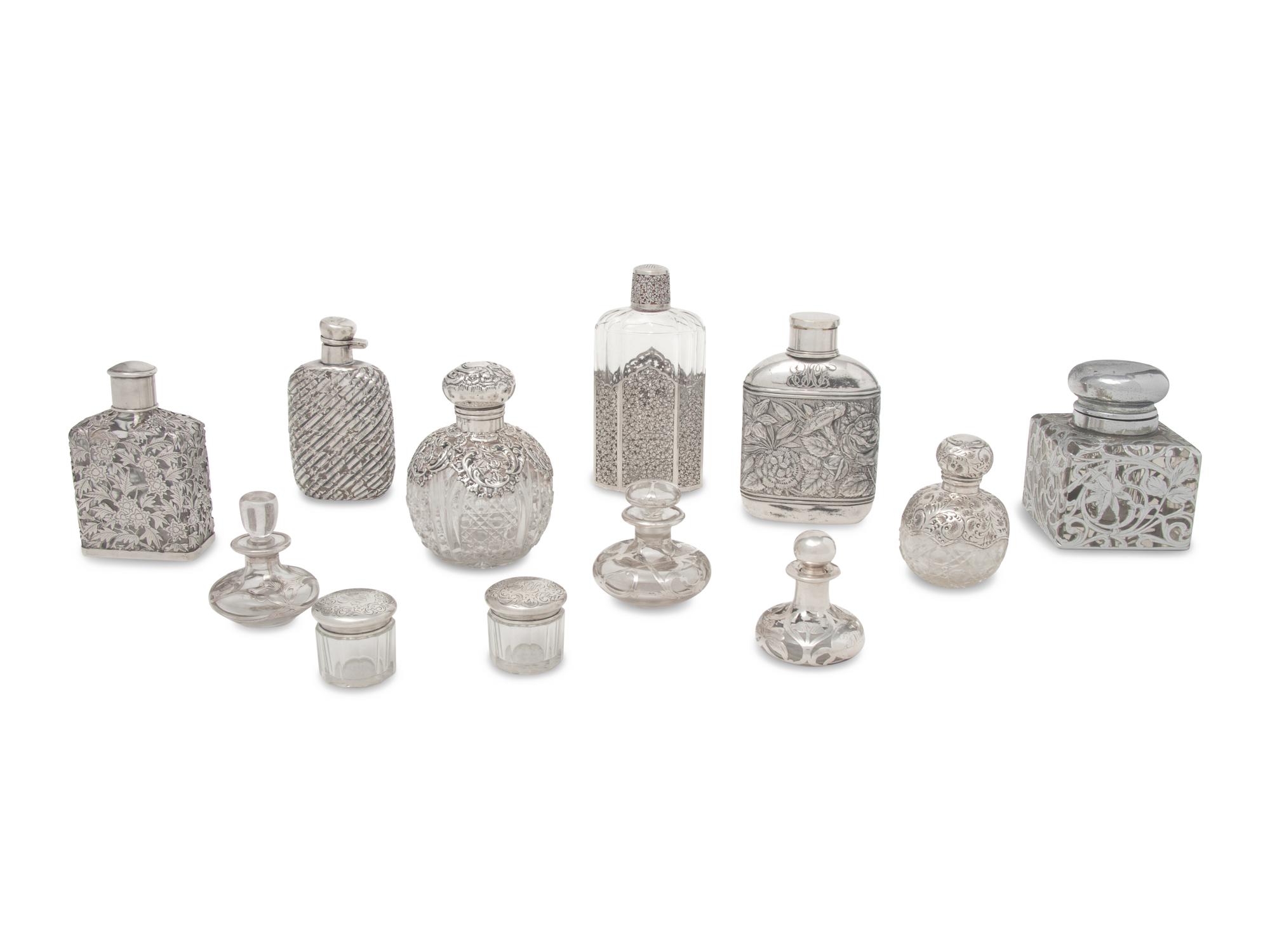 A Collection of Eleven Silver-Mounted Cut Glass Articles