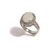 OPAL, DIAMOND, AND WHITE GOLD RING