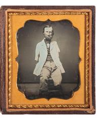 [EARLY PHOTOGRAPHY]. Sixth plate daguerreotype featuring a man with no arms and only one leg.