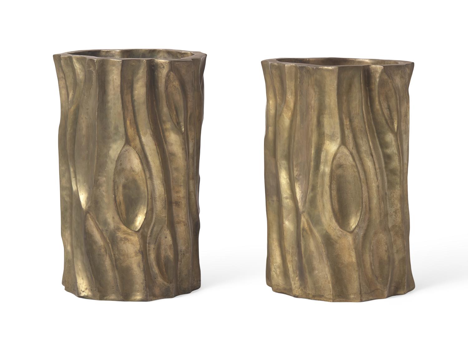 A Pair of Faux Bois Cast Metal Jardinières DONATED BY WILLIAMS LAWRENCE (BUNNY WILLIAMS AND ELIZABETH LAWRENCE)