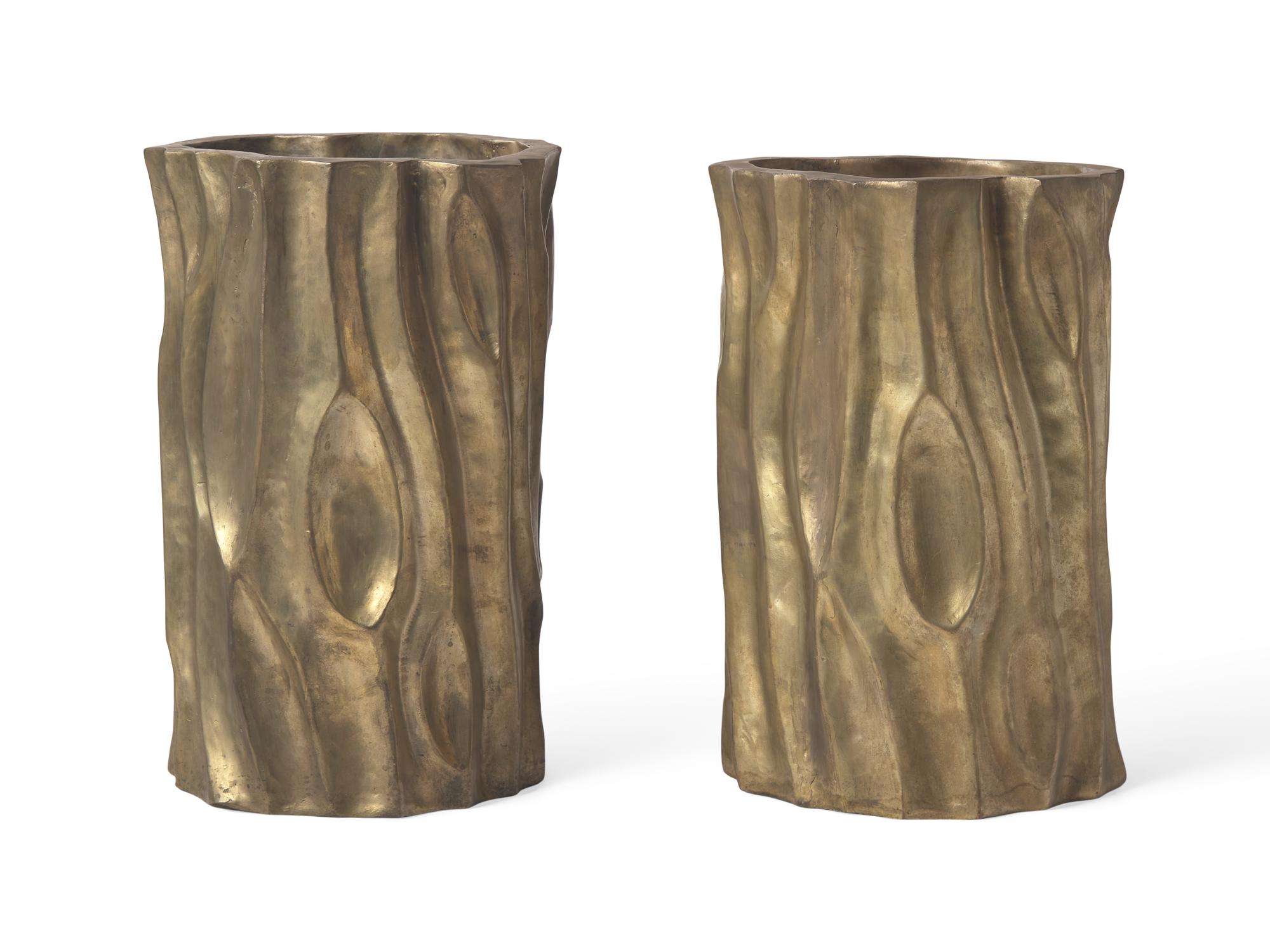 A Pair of Faux Bois Cast Metal Jardinières DONATED BY WILLIAMS LAWRENCE (BUNNY WILLIAMS AND ELIZABETH LAWRENCE)