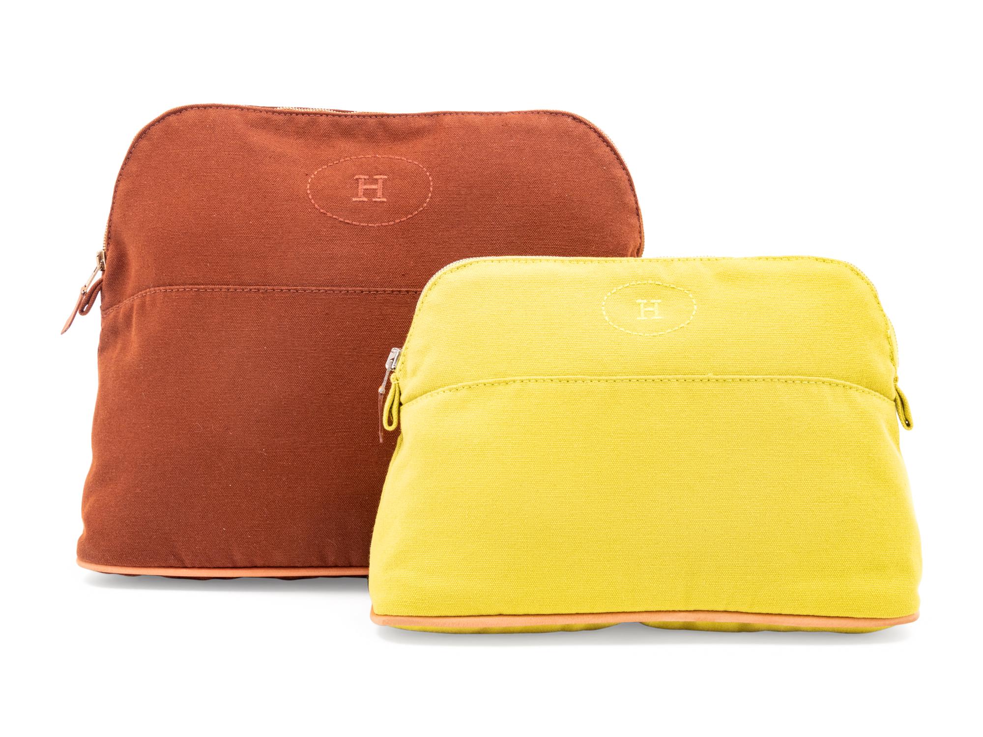 Two Hermès Canvas Bolide Trousse de Voyage Cosmetic Bags