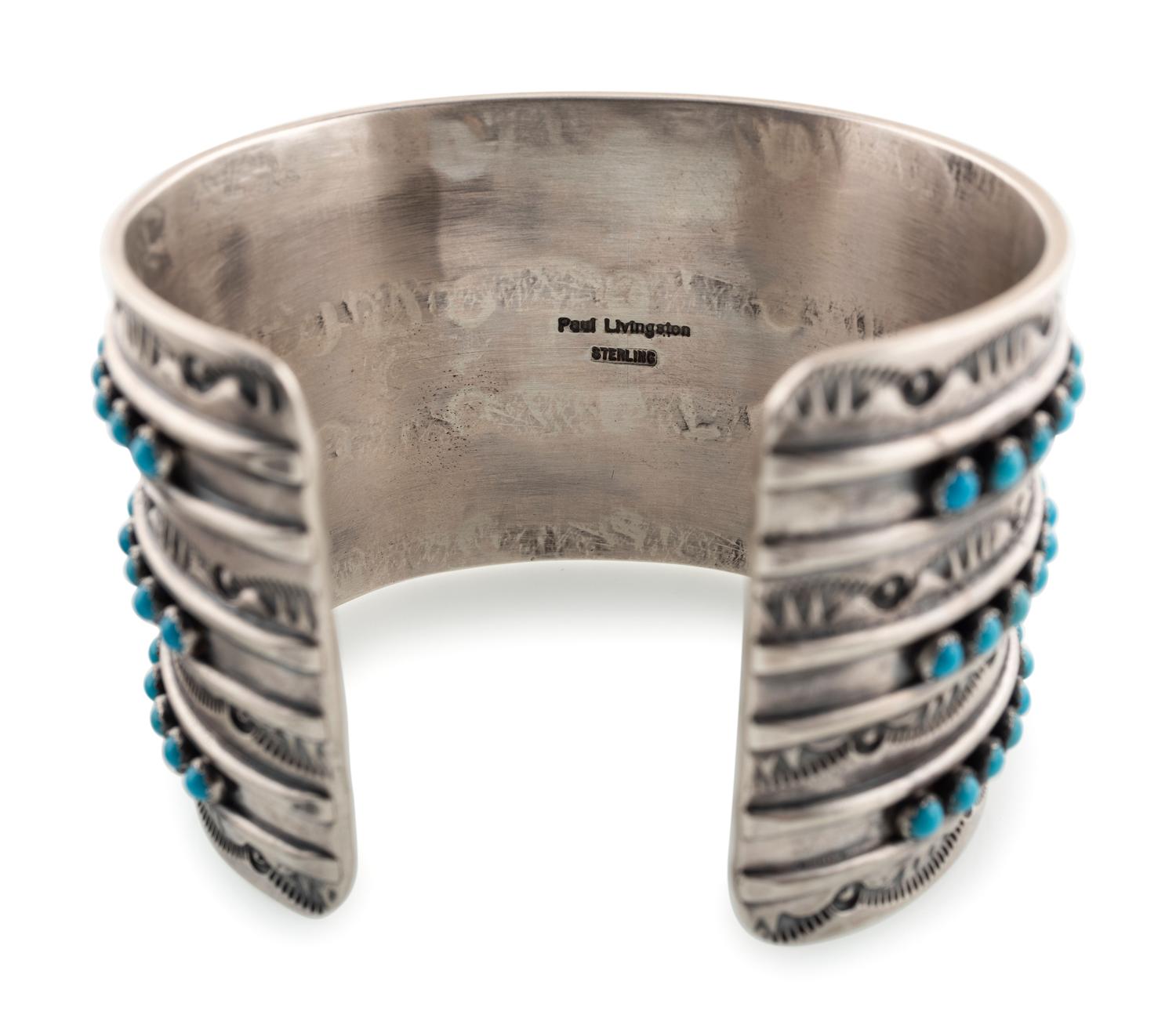 Sterling Silver and Petit Point Turquoise Cuff Bracelet
