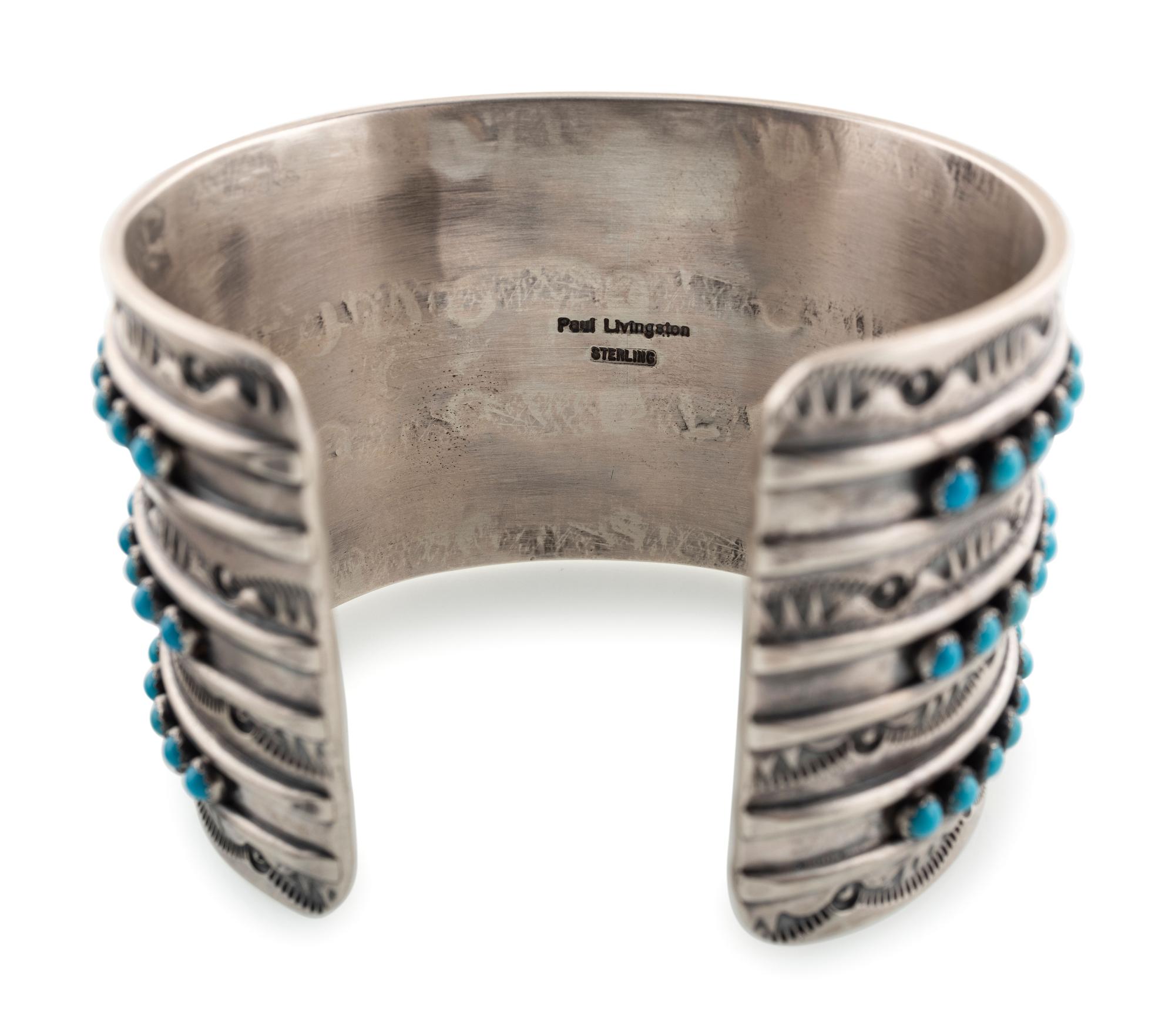 Sterling Silver and Petit Point Turquoise Cuff Bracelet