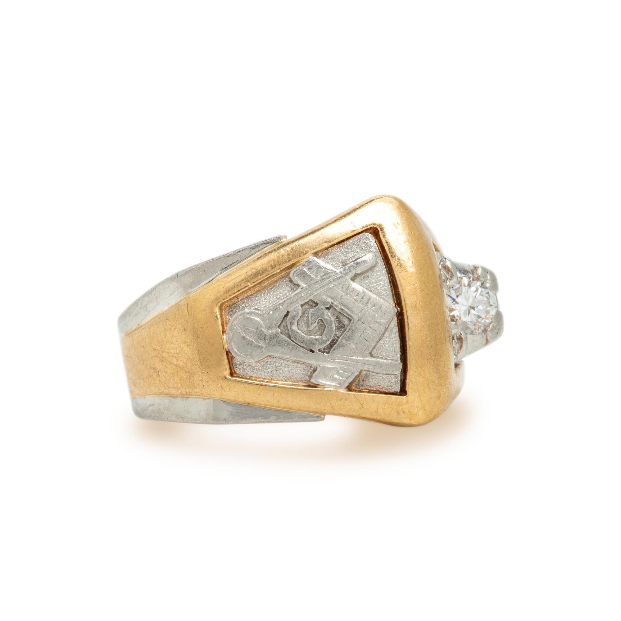 Bicolor Gold and Diamond Masonic Ring