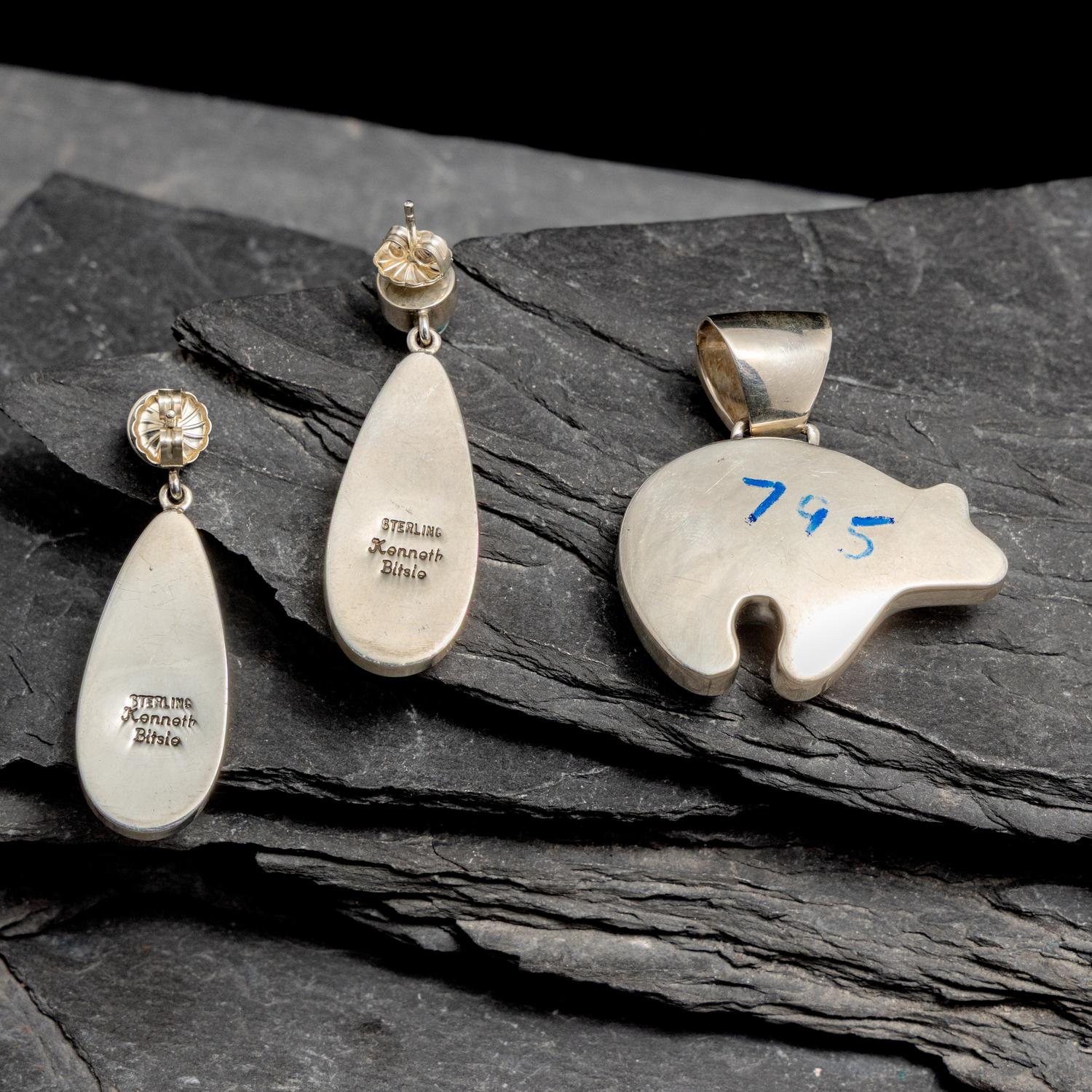 Sherry Barney and Cathy Webster Bennett (Diné, 20th century) — Sterling Silver and Multi-stone Inlay Bear Pendant, PLUS