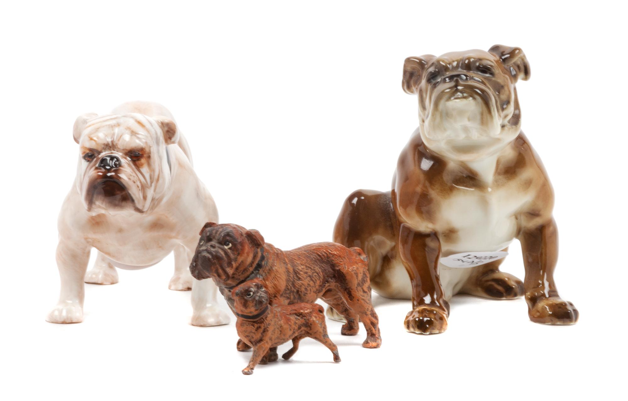 A Group of Three Bulldog Figurines Height of tallest 4 inches. — ROYAL DOULTON AND KARL TUTTER