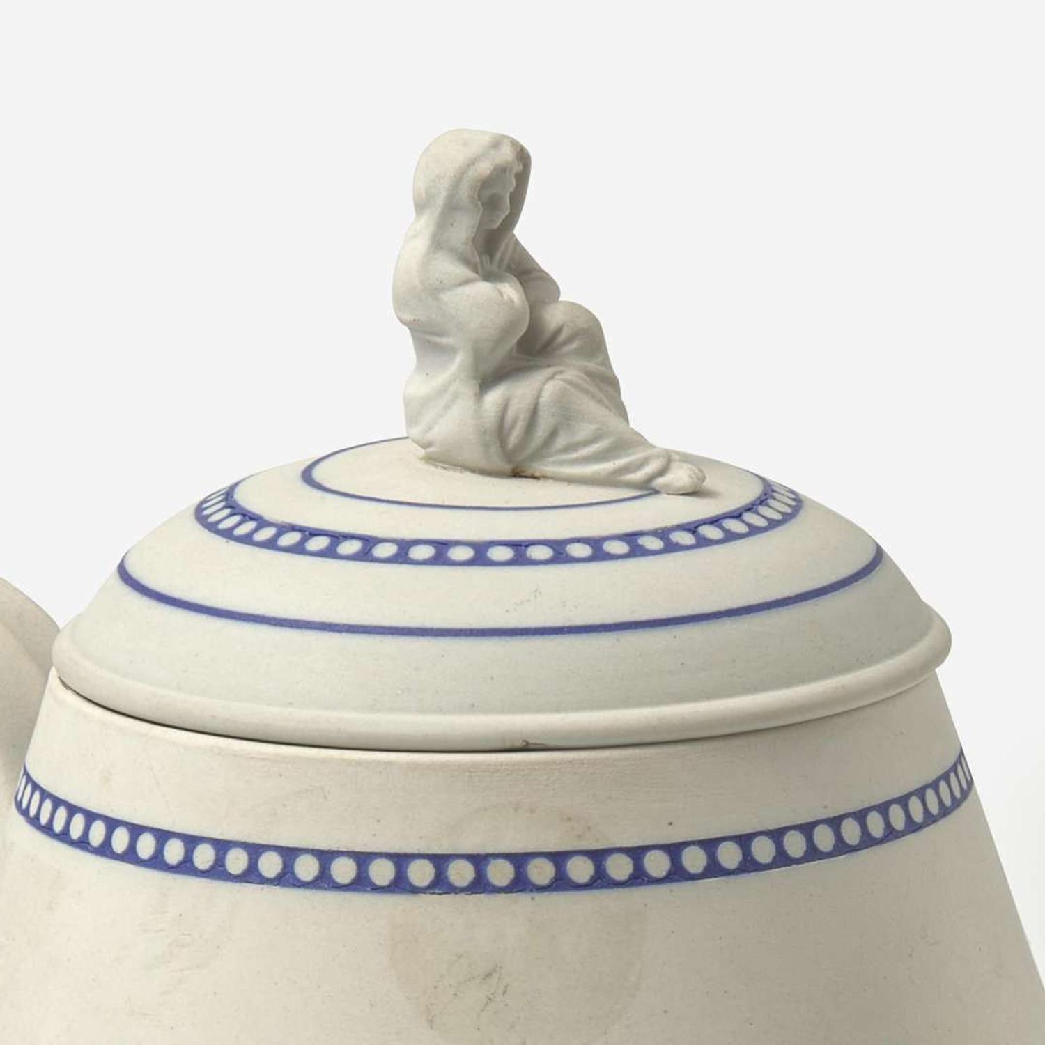 A Wedgwood Inlay-Decorated White Stoneware Teapot and Sugar Bowl UK, 1840s
