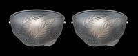 A Pair of Lalique Style Molded and Frosted Glass Wall Sconces
