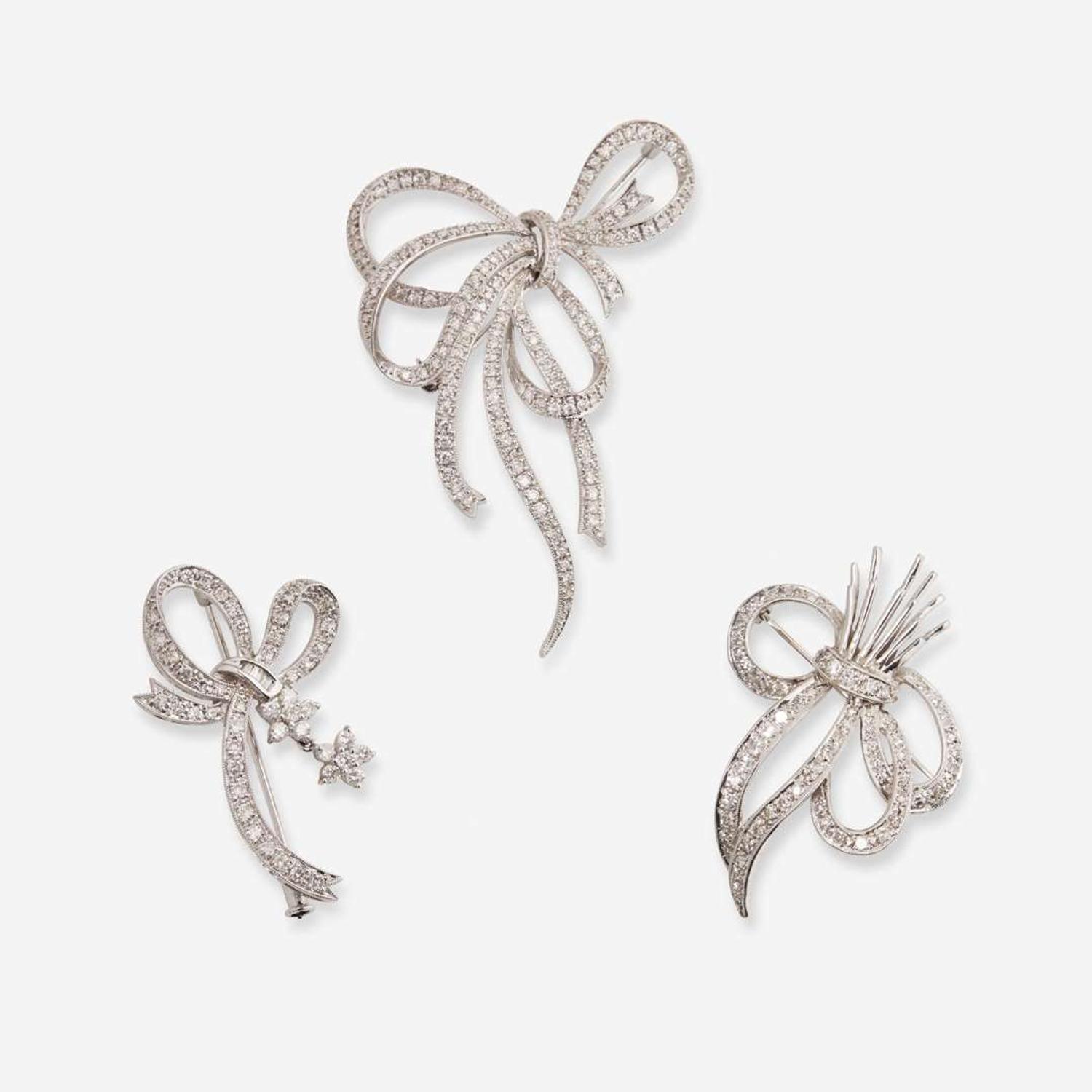A Collection of White Gold and Diamond Pins