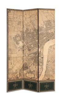 An Eight-Panel Floor Screen Depicting an Engraved Map of London
