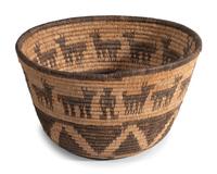 Apache Figural Basket, with Dogs, Deer, and Man