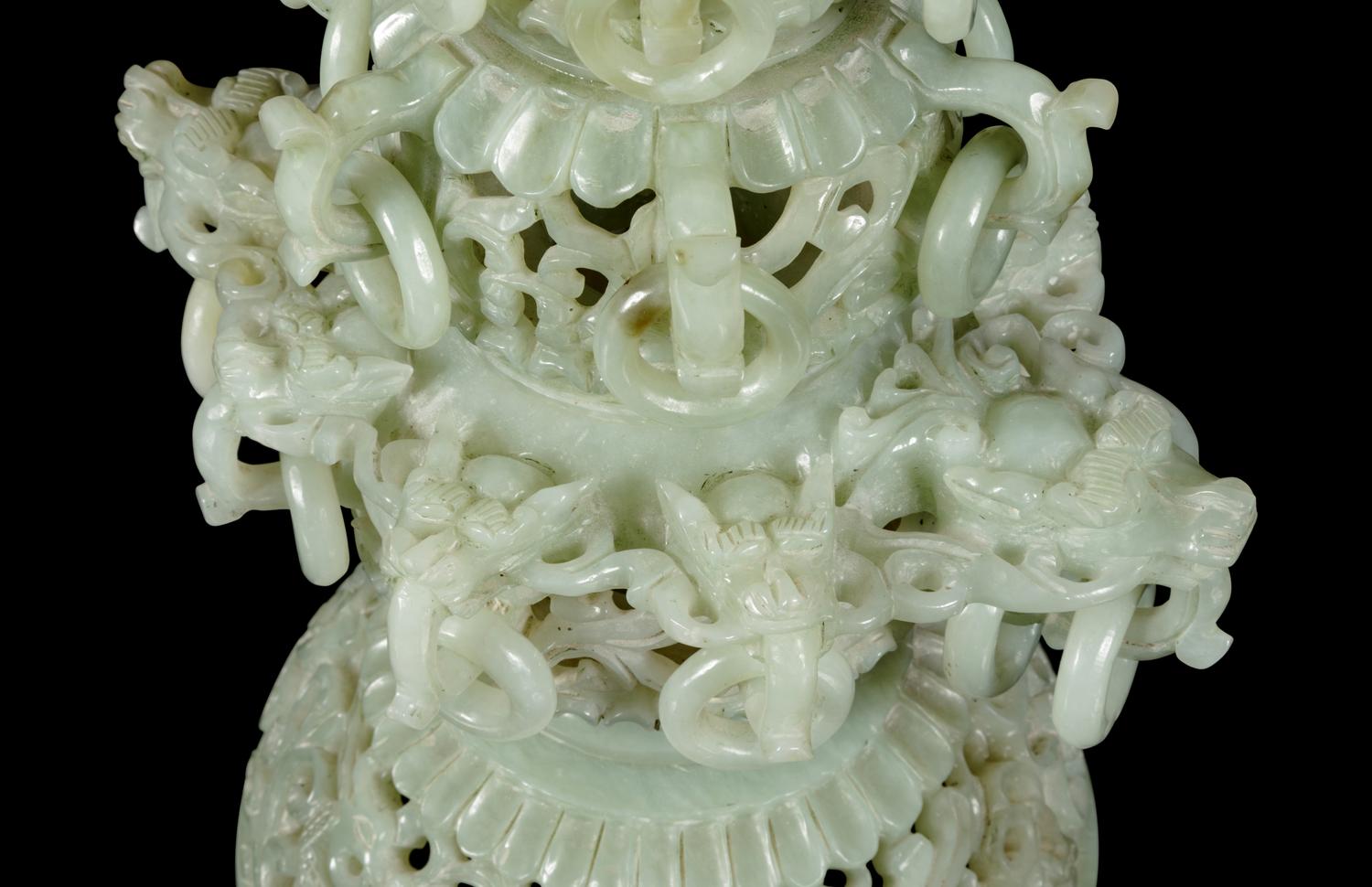 A Chinese Celadon Jade Model of a Pagoda