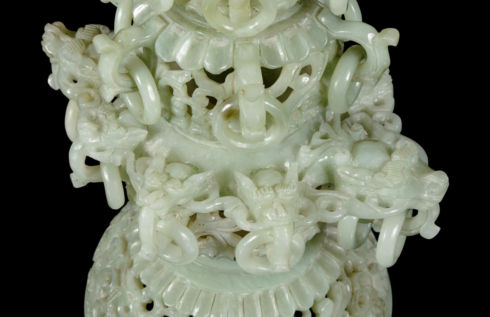 A Chinese Celadon Jade Model of a Pagoda