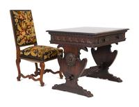 A Spanish Colonial Style Carved Walnut Desk and Chair — 19TH/20TH CENTURY