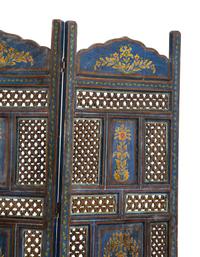 An Indian Painted and Pierce Carved Four Panel Floor Screen
