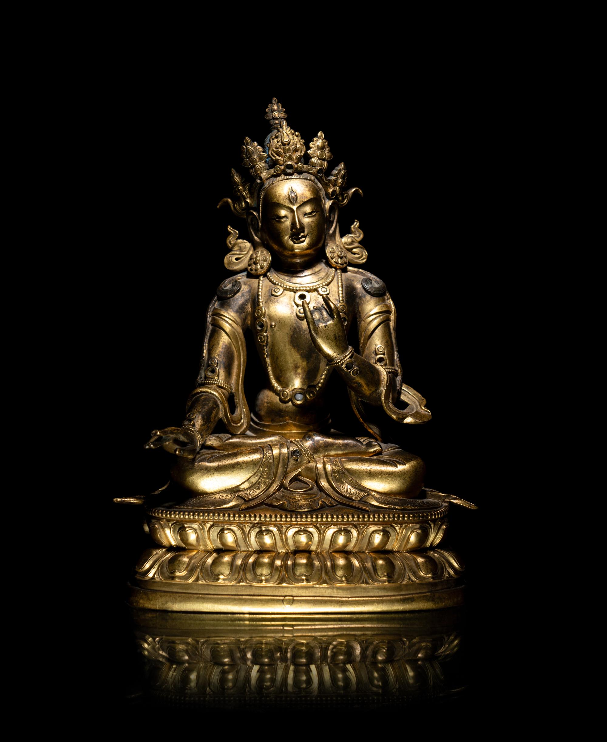 A Sino-Tibetan Gilt Bronze Figure of Avalokiteshvara