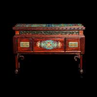 A Small Chinese Cloisonné Enamel Inset Hongmu Stand, Early 19th Century 清中期 紅木嵌掐絲琺琅供桌式帶屜座