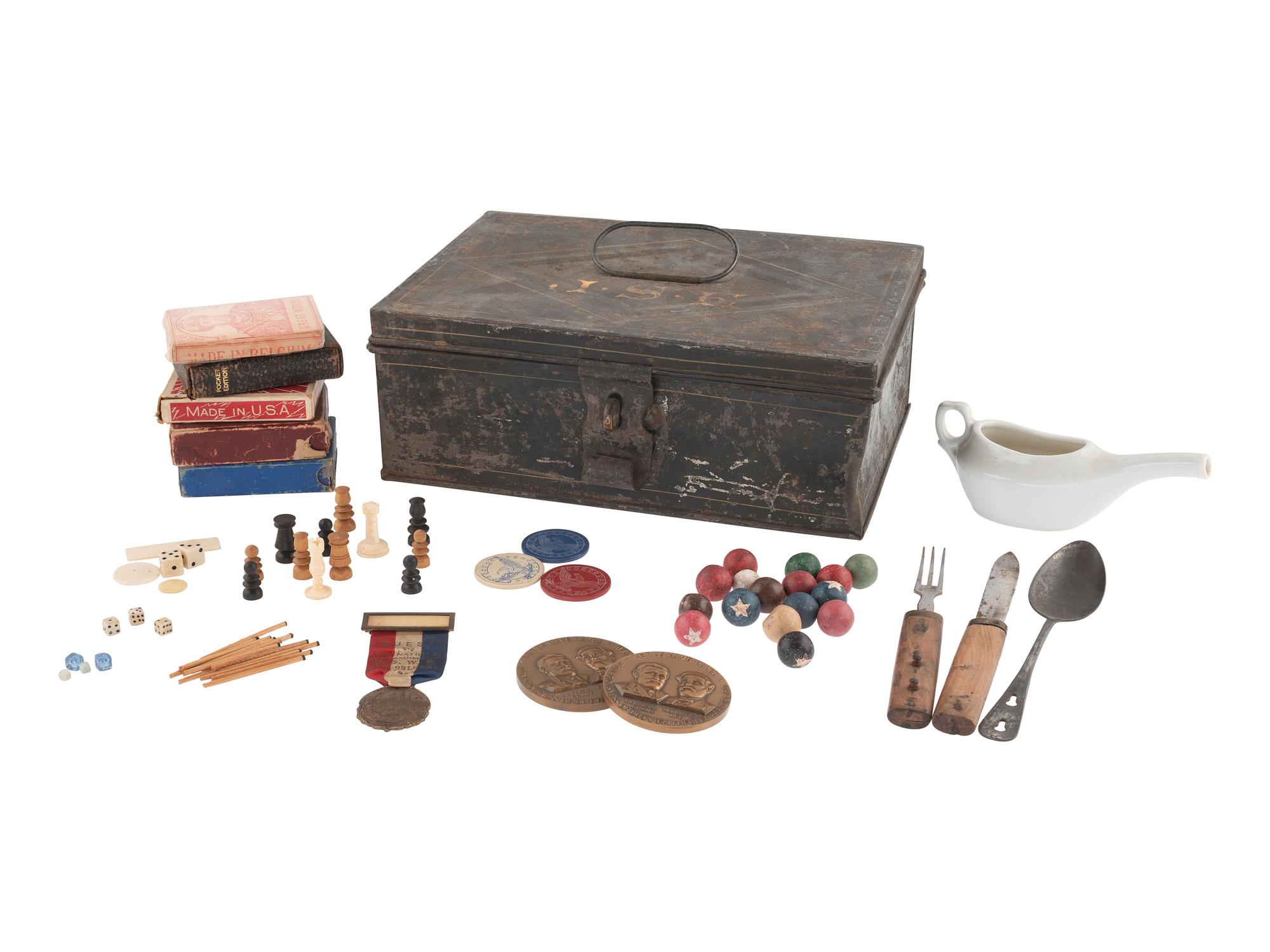 [CIVIL WAR]. Gambling chips, tokens, playing cards, & personal items. Ca 19th-early 20th century.