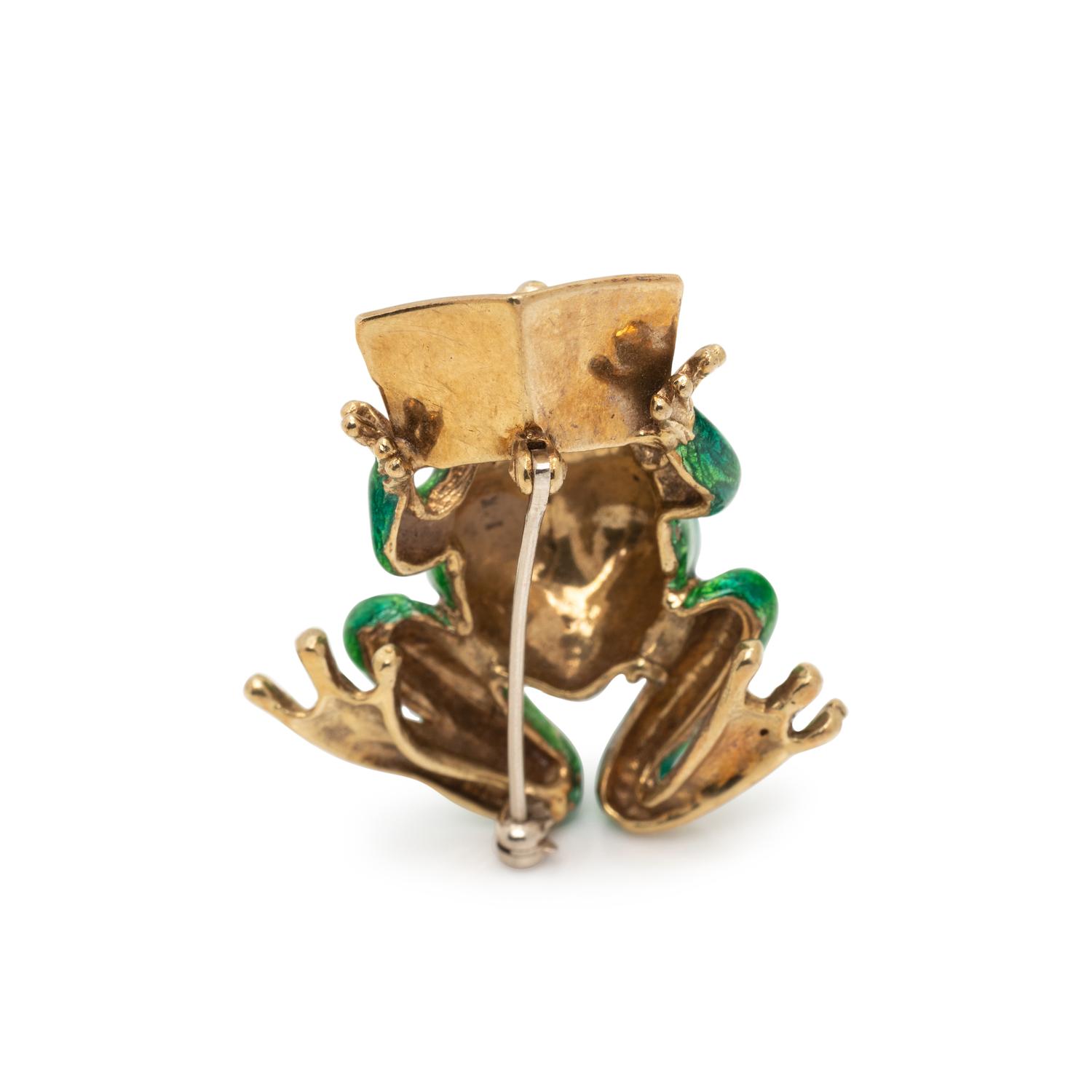YELLOW GOLD AND POLYCHROME ENAMEL FROG BROOCH