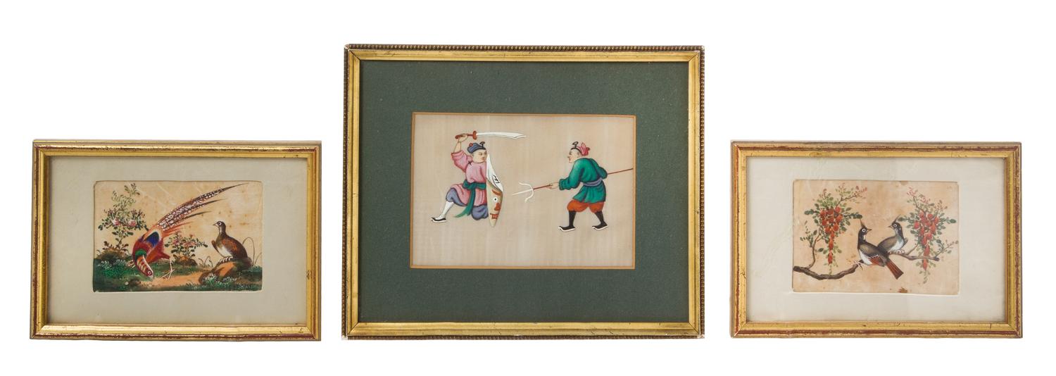 Three Chinese Export Pith Paintings Largest image 5 7/8 x 4 3/4.