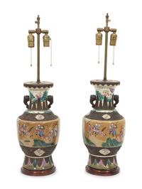 A Pair of Chinese Glazed Ceramic Vases Mounted as Lamps