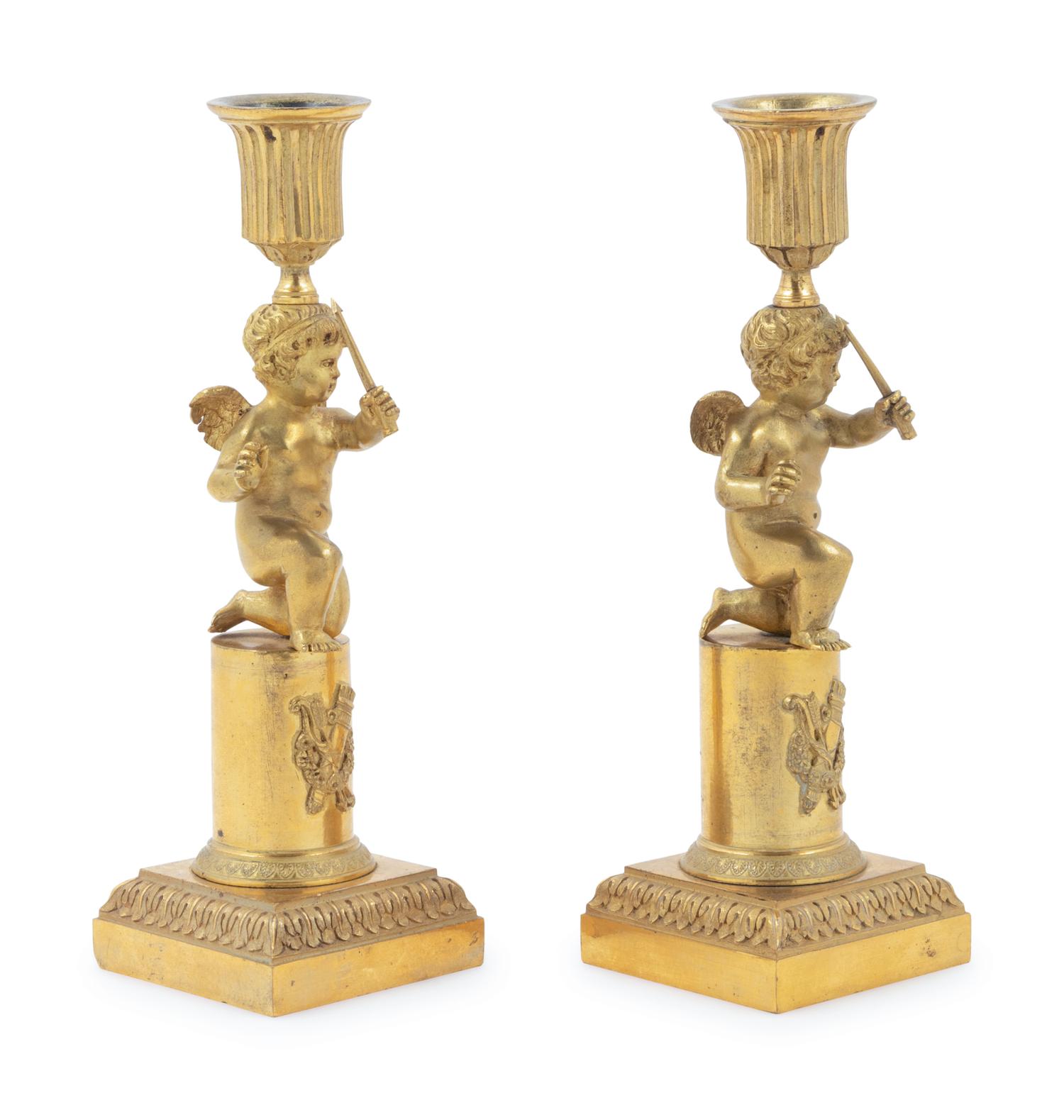 A Pair of Louis XVI Gilt Bronze Figural Candlesticks